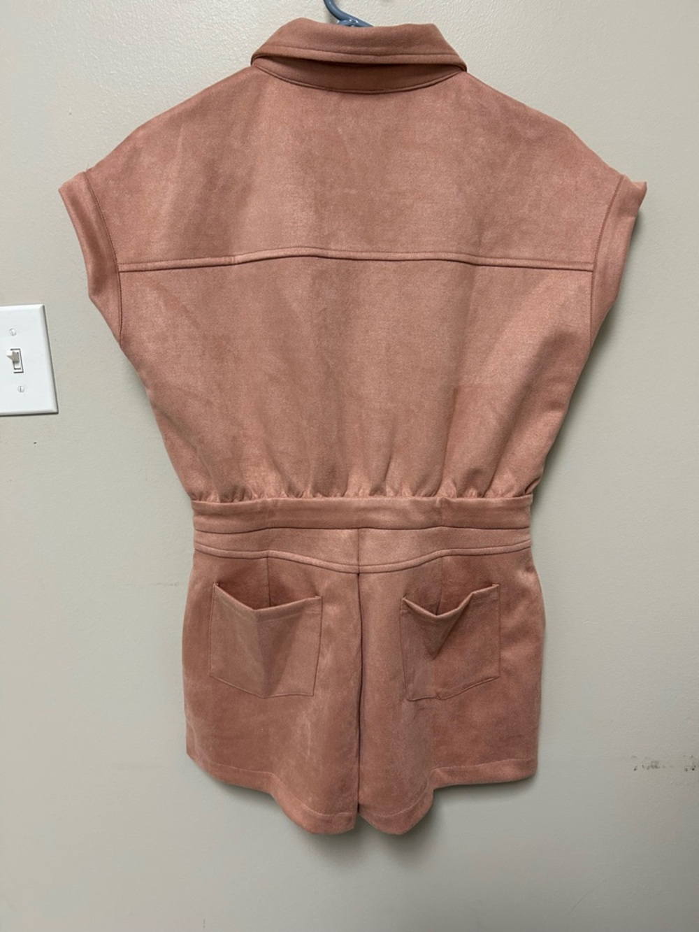 Sadie & Sage Blush Faux Suede Romper XL Utility Button Front Boho - Picture 6 of 7